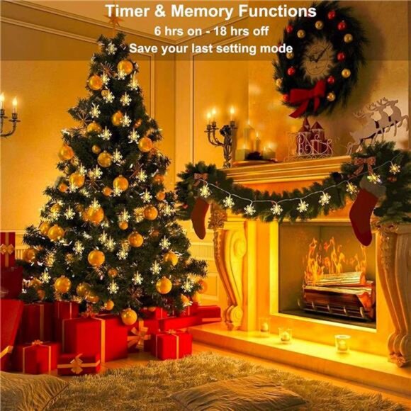 40 LED Snowflake Lights - 16ft Twinkle String Lights w/ Remote, Battery Operated - Picture 5 of 7